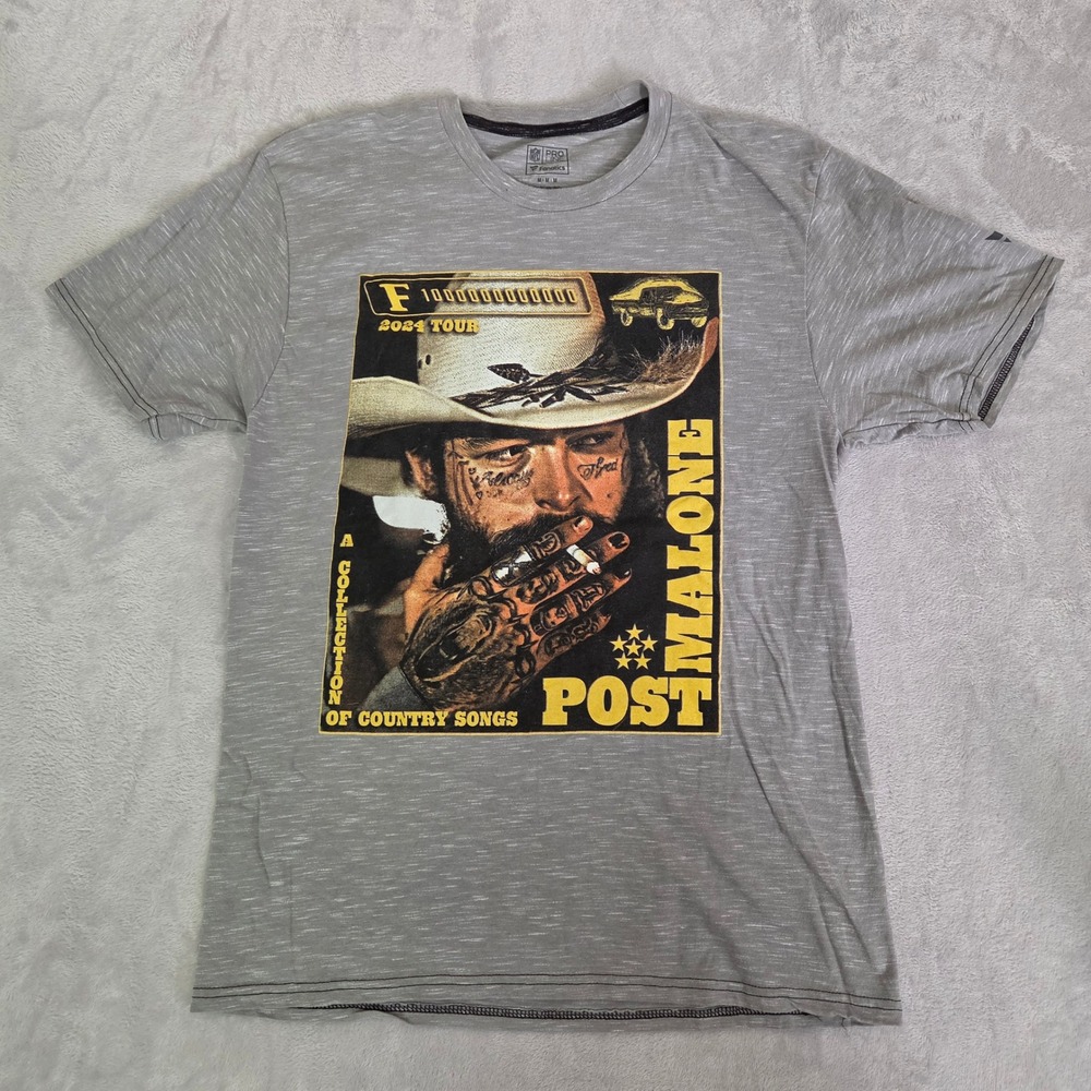 Official Post Malone F-1 Trillion 2024 Concert Tour LS Shirt Mens M Gray Dates